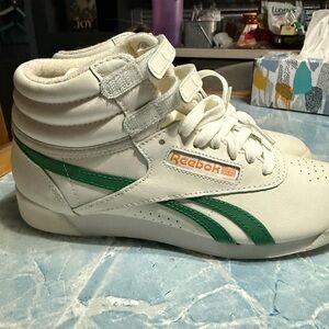 Reebok White and Green High-Top Sneakers